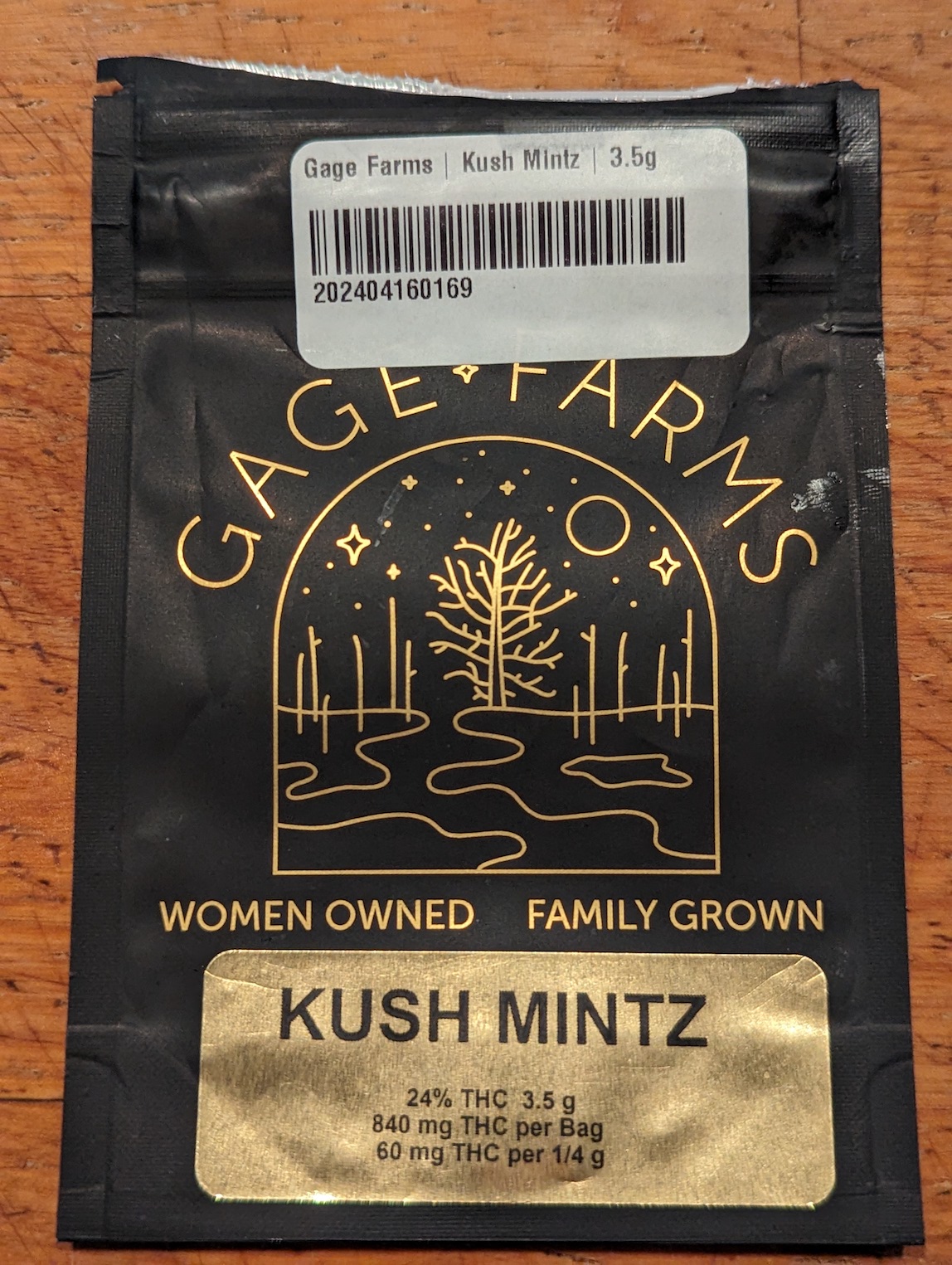 ./2024-05-16 - Aspire MJ Purchase - Aspire Cannabis Ithaca - PXL_20240516_213204380 - GAGE FARMS 3.5 gm Kush Mintz - $33.90 - web 1148px wide.jpg